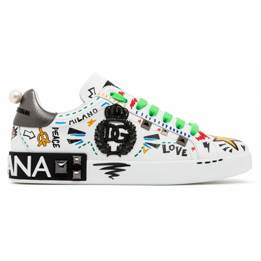 Dolce & Gabbana - Sneakers Basse in Pelle di Vitello con Stampa Graffiti - Dolce & Gabbana Exclusive Luxury Collection