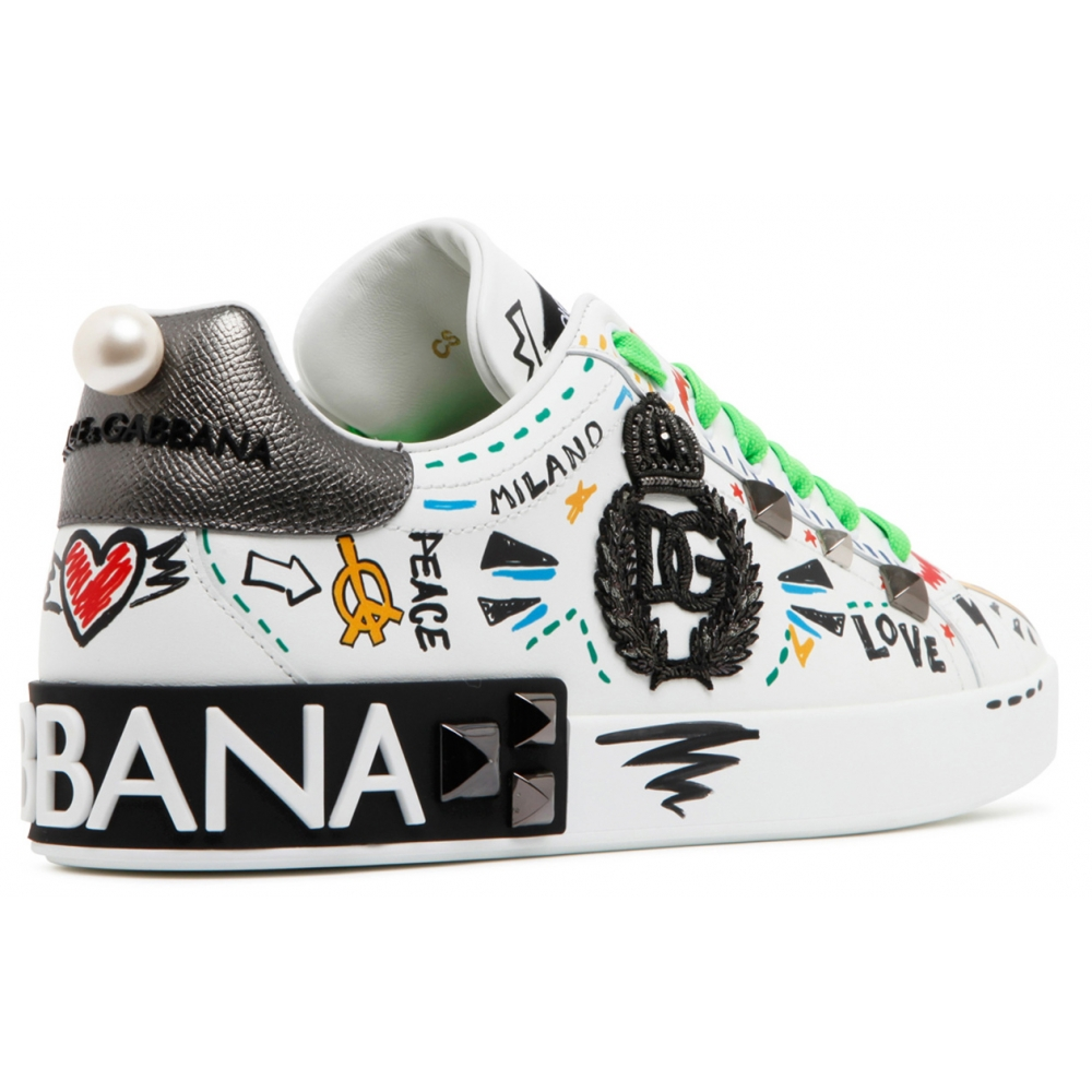 Dolce & Gabbana - Sneakers Basse in Pelle di Vitello con Stampa Graffiti - Dolce & Gabbana Exclusive Luxury Collection