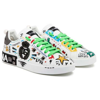 Dolce & Gabbana - Sneakers Basse in Pelle di Vitello con Stampa Graffiti - Dolce & Gabbana Exclusive Luxury Collection