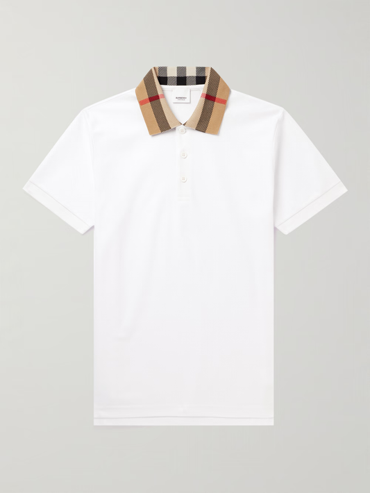 Check Collar Cotton Polo Shirt