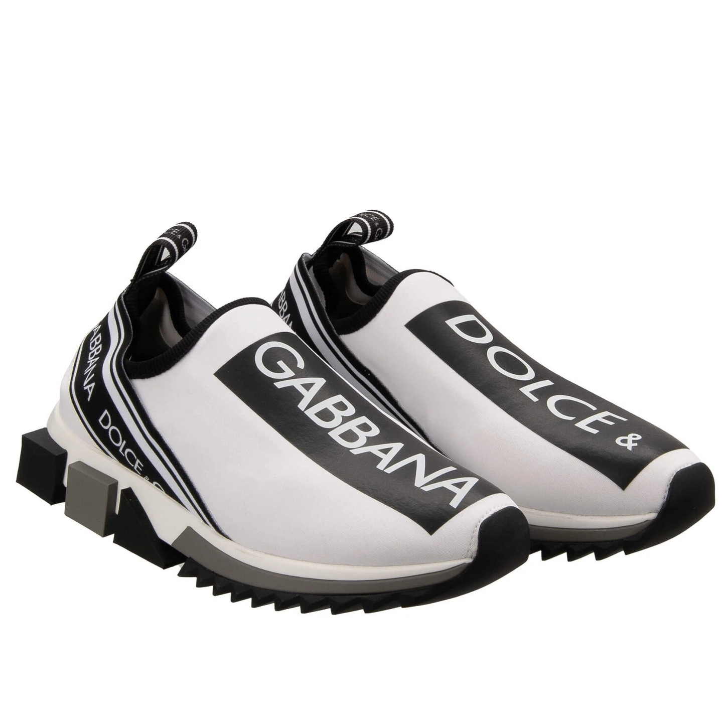 DOLCE & GABBANA DG Logo Stripes Slip-On Sneaker Shoes SORRENTO White Black