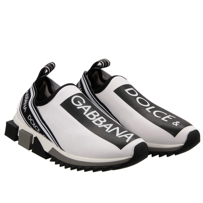 DOLCE & GABBANA DG Logo Stripes Slip-On Sneaker Shoes SORRENTO White Black