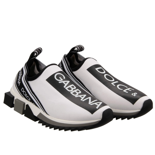 DOLCE & GABBANA DG Logo Stripes Slip-On Sneaker Shoes SORRENTO White Black